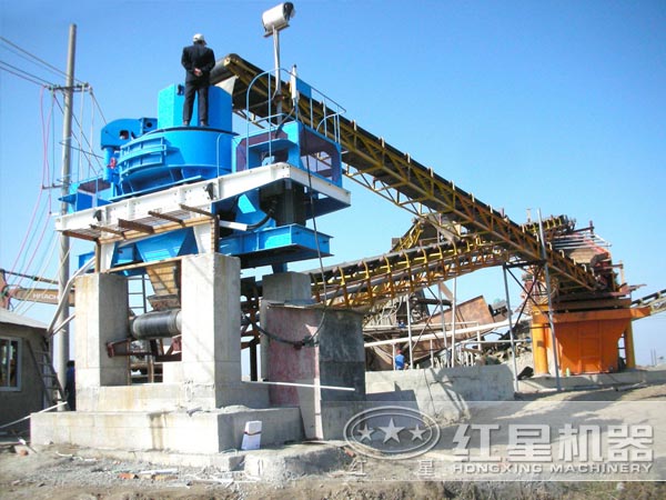 河卵石制砂機生產線現(xiàn)場示意圖